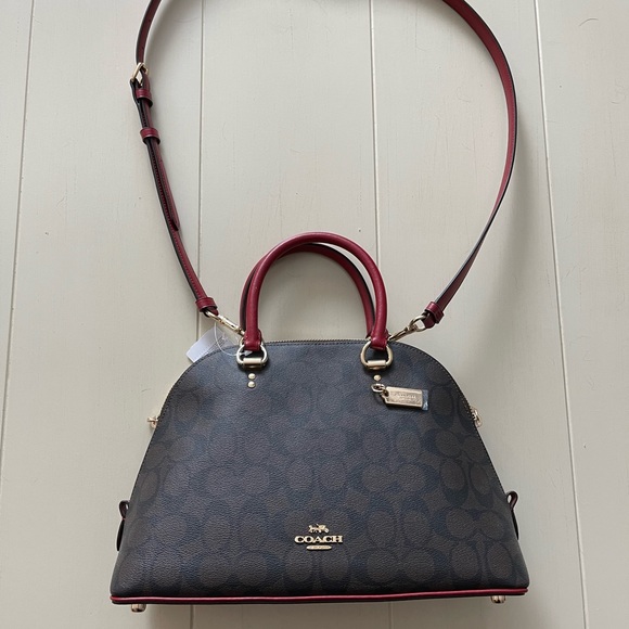 Coach Handbags - NWT COACH SIGNATURE KATY Satchel brown red purse